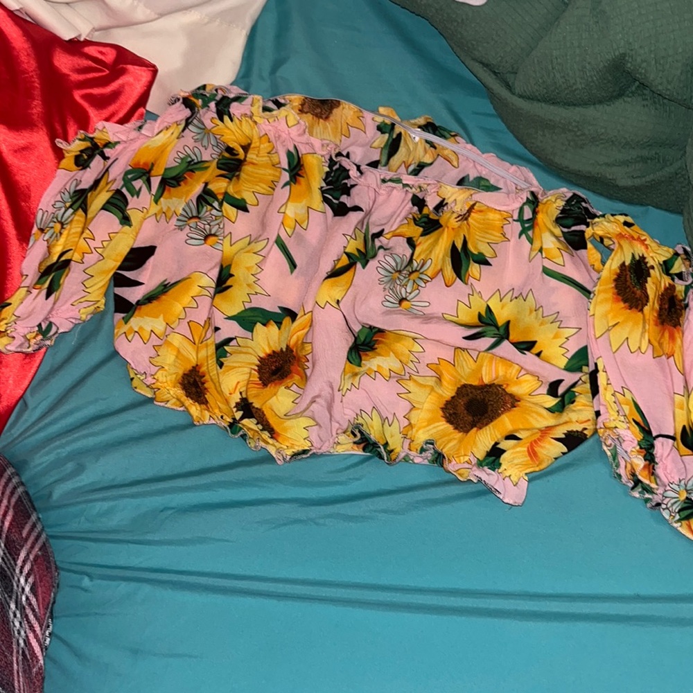 sunflower pink crop top off the shoulder